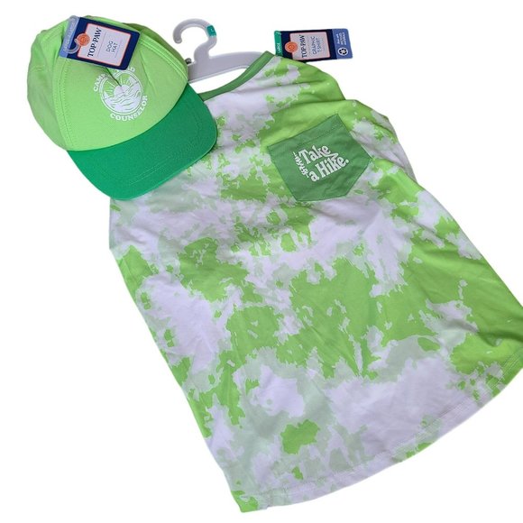 Top Paw Other - Top Paw Pet Dog Graphic T Shirt (size LG) & Hat (size L-XL) Set Green Tie Dye Te